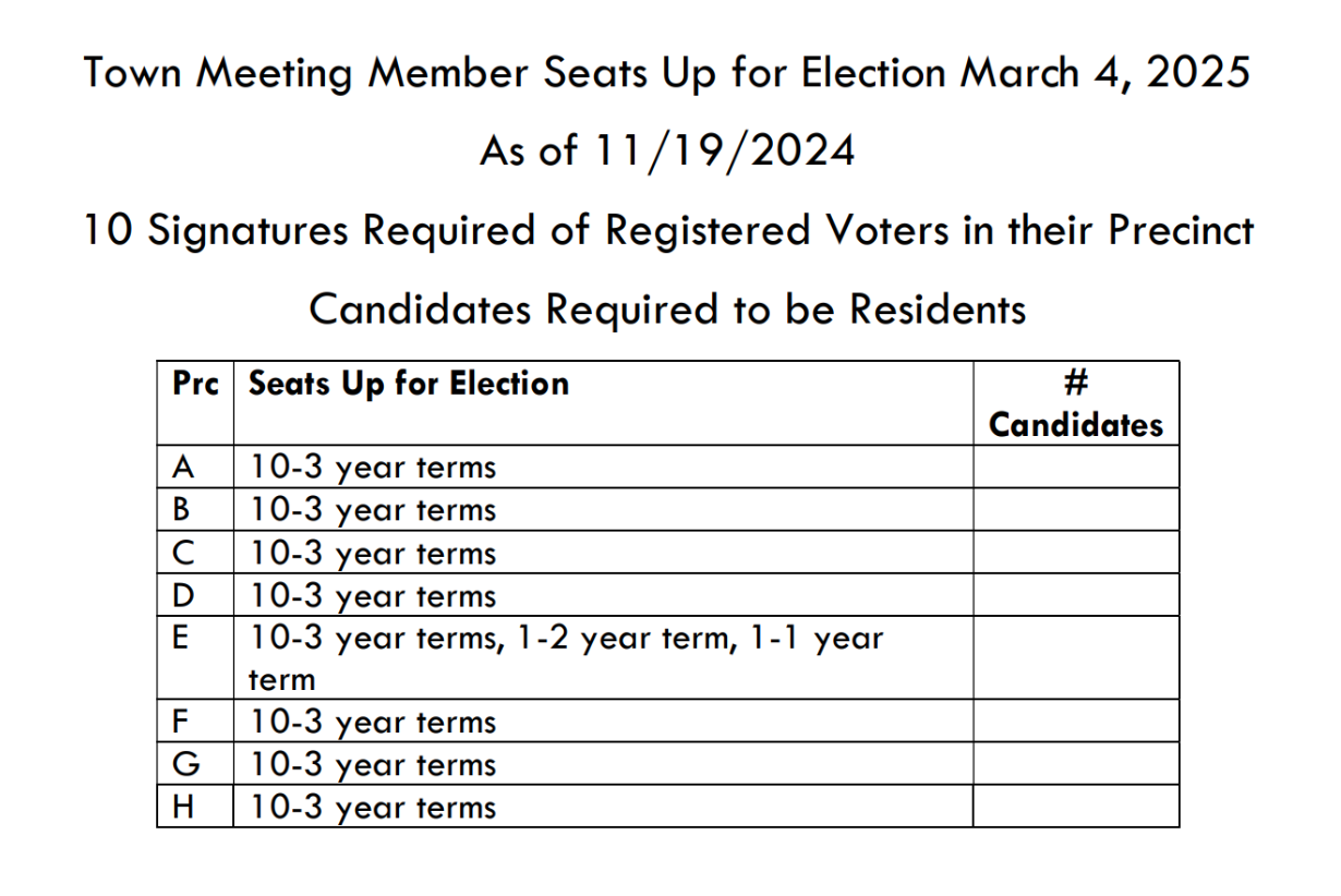 Wellesley Town Meeting seats, 2025